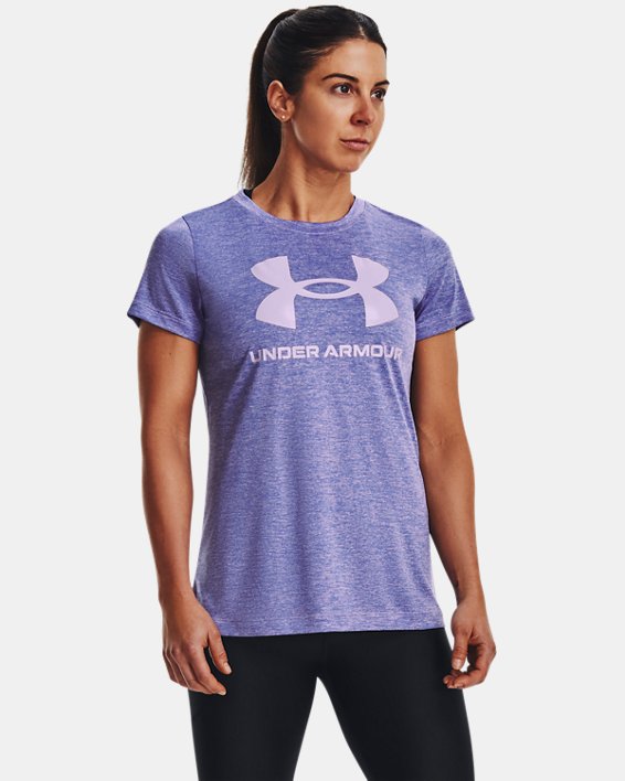 Women's UA Tech™ Twist Big Logo Gel Short Sleeve in Purple image number 0
